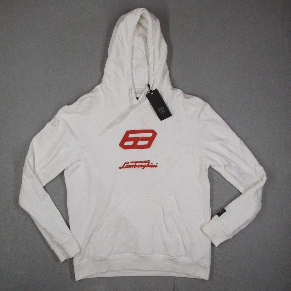 Lamborghini Mens 63 Logo Hoodie White Red 72XBI032-9015224 Regular Size L READ